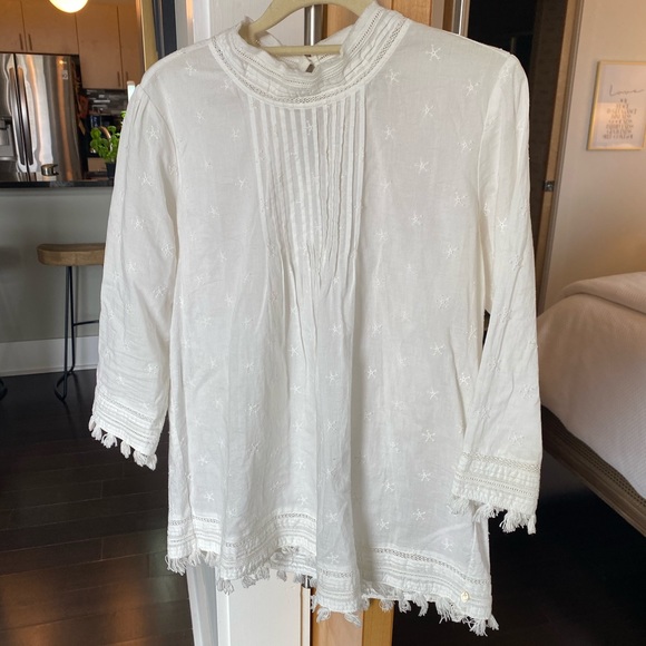 Anthropologie high neck eyelet blouse, 3/4 sleeve - Picture 3 of 9